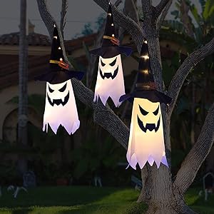 Hanging Lighted Glowing Ghost Witch Hat